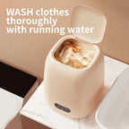 Mini lavatrice Driply in funzione con acqua corrente, dimostrazione di lavaggio efficace e compatto